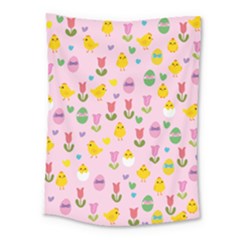 Easter - Chick And Tulips Medium Tapestry by Valentinaart