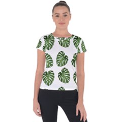 Leaf Pattern Seamless Background Short Sleeve Sports Top  by BangZart