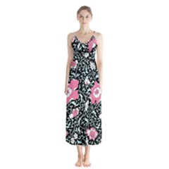 Oriental Style Floral Pattern Background Wallpaper Button Up Chiffon Maxi Dress by BangZart