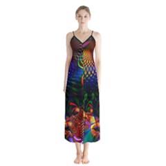 Colored Fractal Button Up Chiffon Maxi Dress