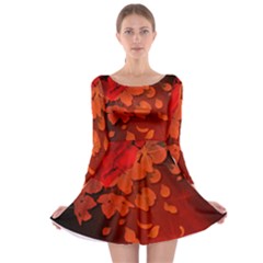 Cherry Blossom, Red Colors Long Sleeve Skater Dress by FantasyWorld7