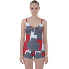 Cross Abstract Shape Line Tie Front Two Piece Tankini