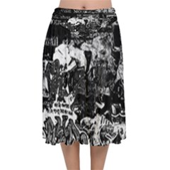 Graffiti Velvet Flared Midi Skirt