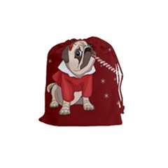 Pug Xmas Drawstring Pouches (medium)  by Valentinaart