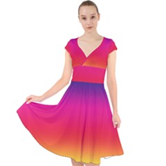 Spectrum Background Rainbow Color Cap Sleeve Front Wrap Midi Dress by Celenk