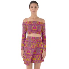 Fern Landscape In Harmony With Bleeding Hearts Fantasy Art Off Shoulder Top With Skirt Set by pepitasart
