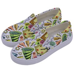 Doodle New Year Party Celebration Kids  Canvas Slip Ons by Celenk