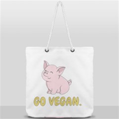 Go Vegan - Cute Pig Full Print Rope Handle Tote (large) by Valentinaart