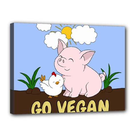 Go Vegan - Cute Pig And Chicken Canvas 16  X 12 