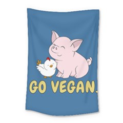 Go Vegan - Cute Pig And Chicken Small Tapestry