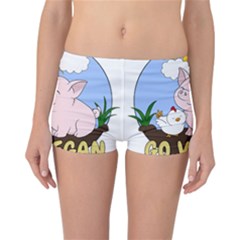 Go Vegan - Cute Pig And Chicken Reversible Boyleg Bikini Bottoms