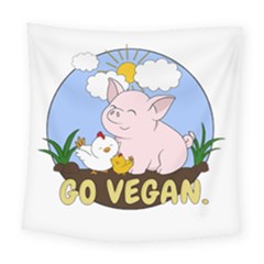 Go Vegan - Cute Pig And Chicken Square Tapestry (large)