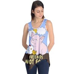 Friends Not Food - Cute Pig And Chicken Sleeveless Tunic