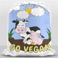 Friends Not Food - Cute Pig And Chicken Drawstring Bag (large)