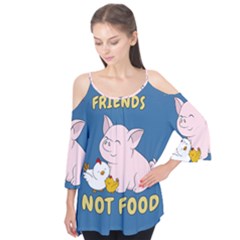 Friends Not Food - Cute Pig And Chicken Flutter Tees