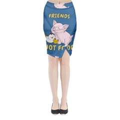 Friends Not Food - Cute Pig And Chicken Midi Wrap Pencil Skirt
