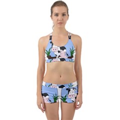 Friends Not Food - Cute Cow, Pig And Chicken Back Web Sports Bra Set