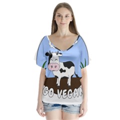 Friends Not Food - Cute Cow V-neck Flutter Sleeve Top by Valentinaart