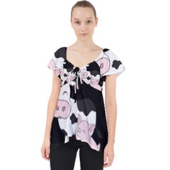 Friends Not Food - Cute Cow, Pig And Chicken Lace Front Dolly Top