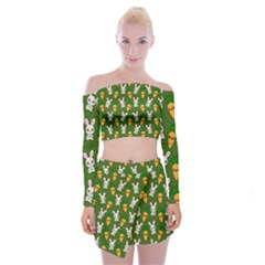 Easter Kawaii Pattern Off Shoulder Top With Mini Skirt Set