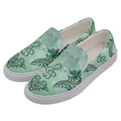 Music, Decorative Clef With Floral Elements Men s Canvas Slip Ons by FantasyWorld7