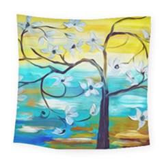 Oil Painting Tree Flower Square Tapestry (large) by Sapixe