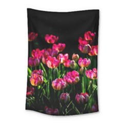 Pink Tulips Dark Background Small Tapestry by FunnyCow