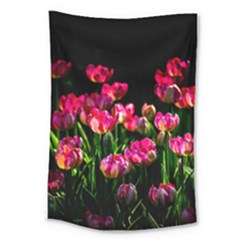 Pink Tulips Dark Background Large Tapestry by FunnyCow