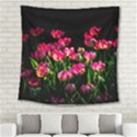 Pink Tulips Dark Background Square Tapestry (Large) View2