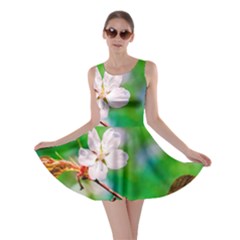 Sakura Flowers On Green Skater Dress by FunnyCow