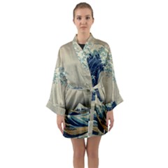 The Classic Japanese Great Wave Off Kanagawa By Hokusai Long Sleeve Kimono Robe by PodArtist