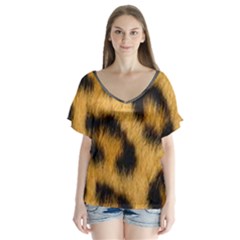 Animal Print V-neck Flutter Sleeve Top