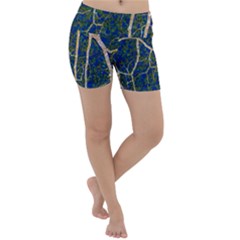 Green Leaves Blue Background Night Lightweight Velour Yoga Shorts by Nexatart