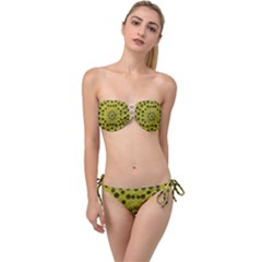 Gold For Golden People And Flowers Twist Bandeau Bikini Set by pepitasart
