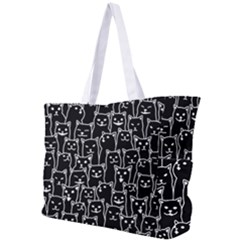 Funny Cat Pattern Organic Style Minimalist On Black Background Simple Shoulder Bag by genx