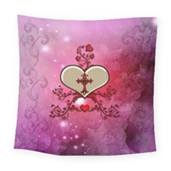 Wonderful Hearts With Floral Elements Square Tapestry (large) by FantasyWorld7
