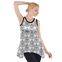 Scarab Pattern Egyptian Mythology Black And White Side Drop Tank Tunic