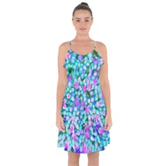 Blue And Hot Pink Succulent Sedum Flowers Detail Ruffle Detail Chiffon Dress by myrubiogarden