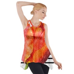 Red Tulip And Black Stripes Side Drop Tank Tunic