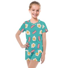 Bacon And Egg Pop Art Pattern Kids  Mesh Tee And Shorts Set