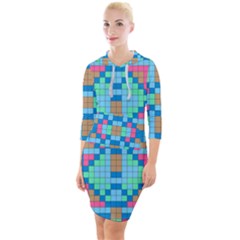 Checkerboard Squares Abstract Quarter Sleeve Hood Bodycon Dress by Pakrebo