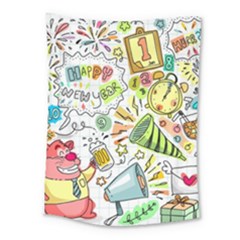 Doodle New Year Party Celebration Medium Tapestry by Pakrebo
