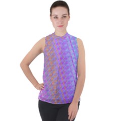 Diagonal Line Design Art Mock Neck Chiffon Sleeveless Top
