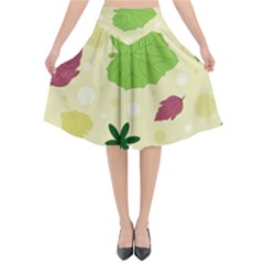 Leaves Background Leaf Flared Midi Skirt by Mariart
