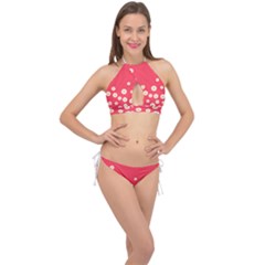 Flowers White Daisies Pattern Red Background Flowers White Daisies Pattern Red Bottom Cross Front Halter Bikini Set by genx