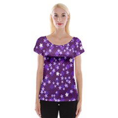 Textile Cross Pattern Square Cap Sleeve Top