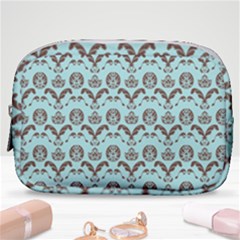 Easter Damask Pattern Robins Egg Blue And Brown Make Up Pouch (small)