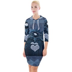 Elegant Heart With Steampunk Elements Quarter Sleeve Hood Bodycon Dress by FantasyWorld7