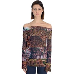 Queen Annes Lace Horizontal Slice Collage Off Shoulder Long Sleeve Top by okhismakingart