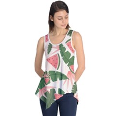 Tropical Watermelon Leaves Pink And Green Jungle Leaves Retro Hawaiian Style Sleeveless Tunic
